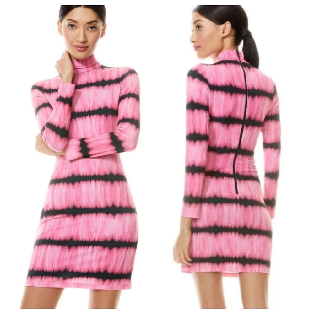 Alice + Olivia Women's Pink Delora Tie Dye Long Sleeve Body-con Dress Size 8